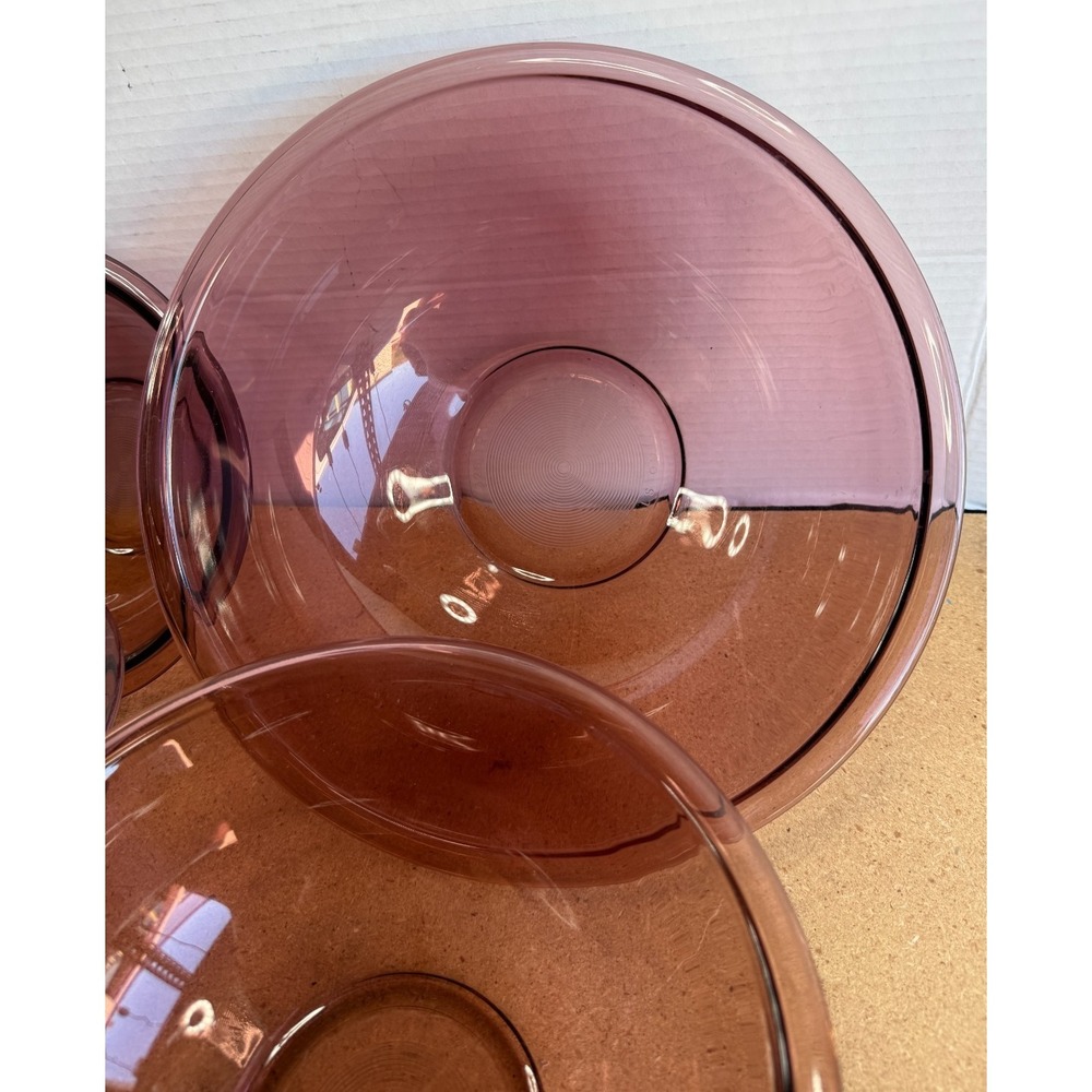 Full Set of 4 Vintage Pyrex Cranberry Glass Mixing Bowls - Picture 3 of 6